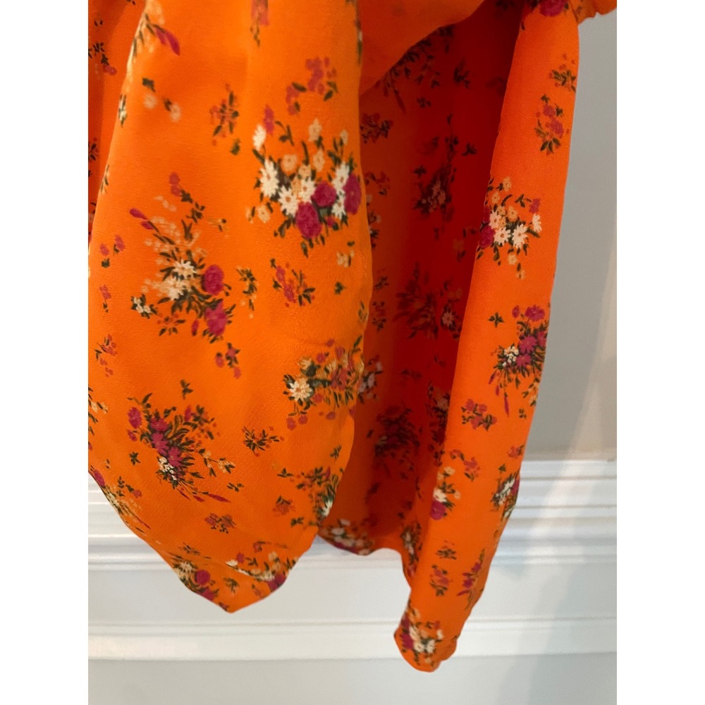 Reformation Saoirse Orange Floral Sweetheart Faux Wrap Dress Size 2 Summer - Picture 11 of 12